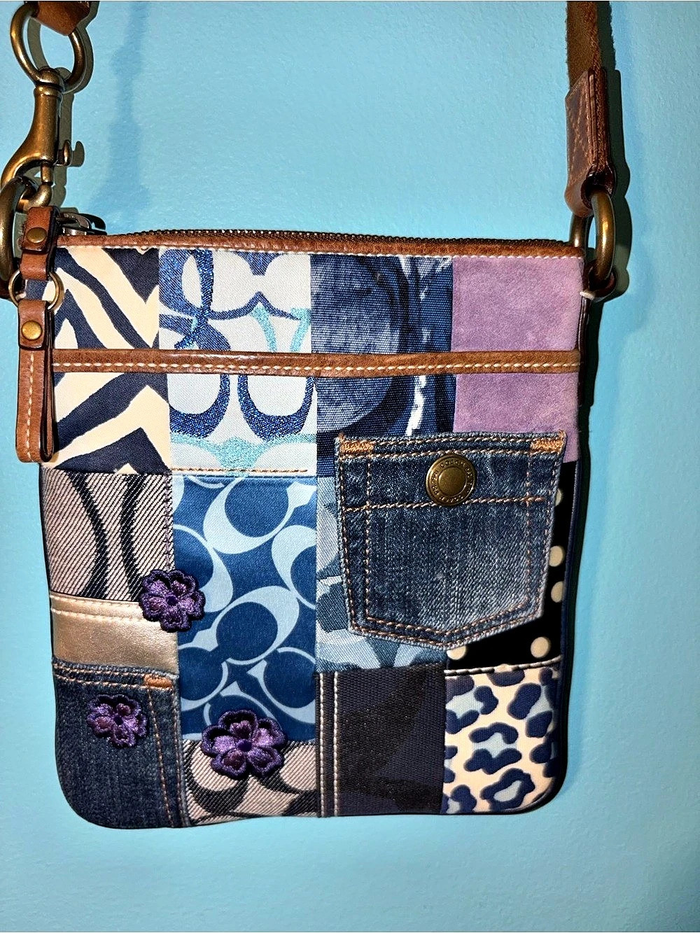 Coach Vintage Signature Multicolor Patchwork Denim Swingpack Crossbody Bag Y2K